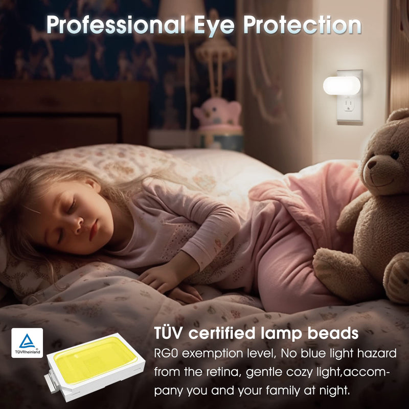 DORESshop Led Night Light, Plug into Wall, [2 Pack] with Dusk to Dawn Sensor, 1W 5000K Dimmable Night Light from 0LM to 100LM for Bathroom Hallway Bedroom Kids Room Stairway Daylight White