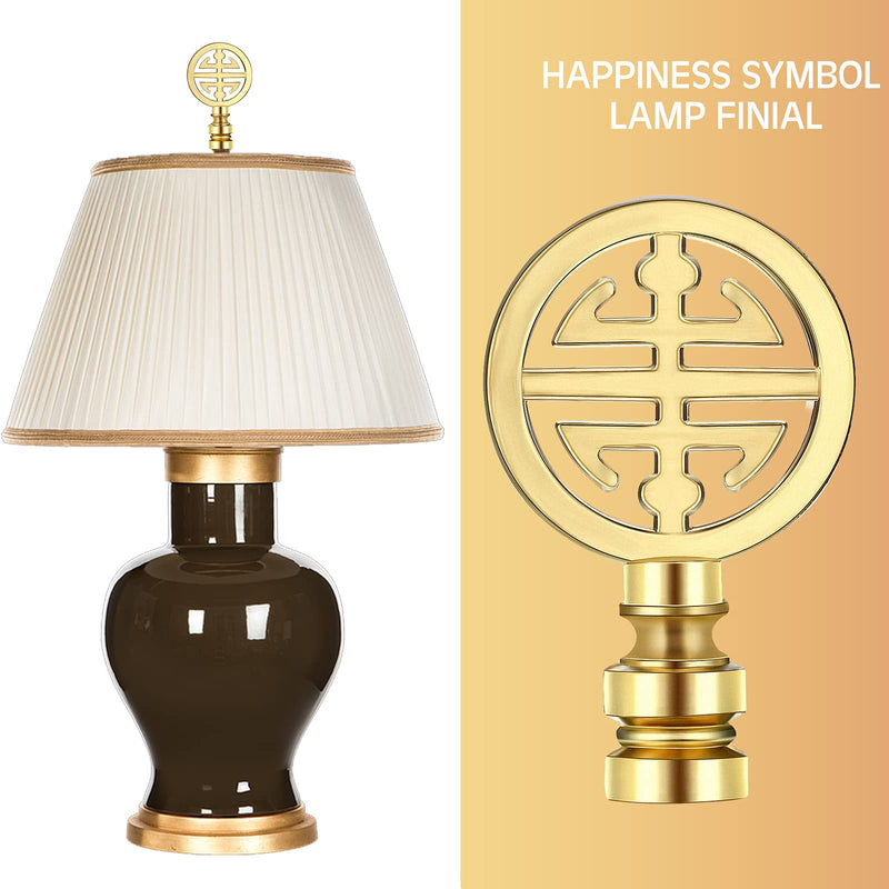 Honoson 2 Pieces Brass Finial Asian Oriental Lamp Shade Finial Happiness Symbol Lamp Shade Decoration 2.17 Inches(Aeneous) Aeneous