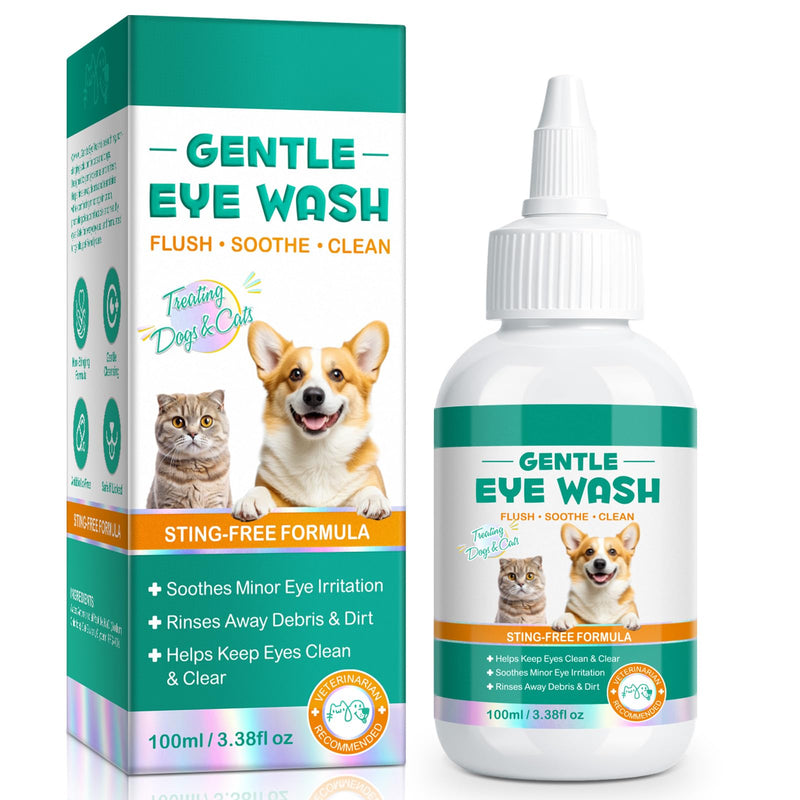 Eye Drops for Dogs and Cats - Safe to Lick, Itchy Eyes Relief & Redness Reduction, Non-Antibiotic Daily Care for Tear Stain Removal, Pet Eye Wash Vet-Formulated with Oat Glucan, 3.38 oz