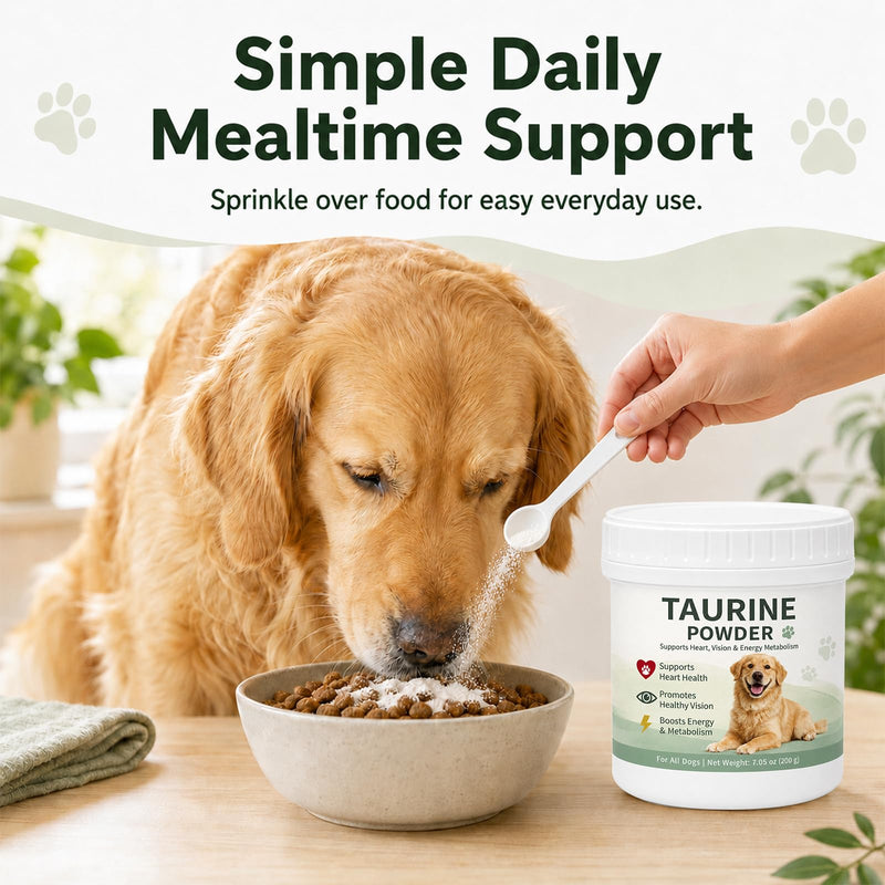 Taurine Powder for Dogs, Pure Taurine Supplement for Heart Health, Vision Support & Energy Metabolism, Promotes Immune System and Skin & Coat Health, Easy to Mix Daily Dog Supplement, 200g / 7.05 oz