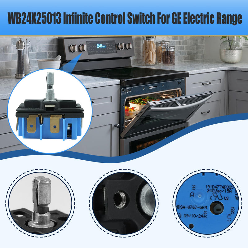 WB24X25013 Electric Range Infinite Control Switch Replace for GE Switch WB24X25013 Surface Element Control Switch, for 191d4774p005 Switch,Ap5999509,4464832,PS11729102,Suitable for GE Appliances