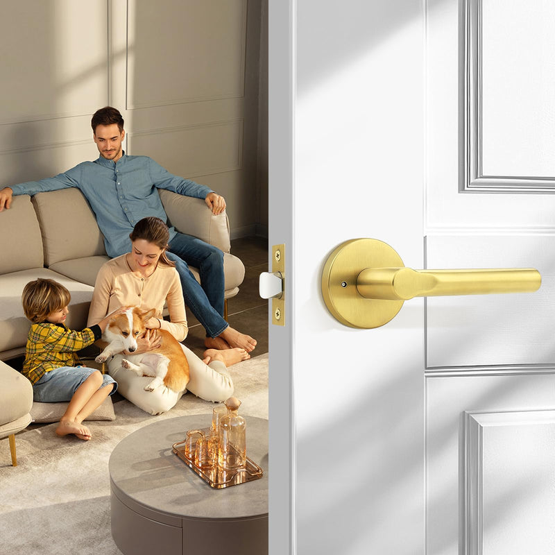 knobelite Gold Privacy Door Handles Interior Keyless Door Lever,Left & Right Hand use Door Lock for Bath and Bed,Modern Stainless Steel Privacy Door Lock,2Pack 2