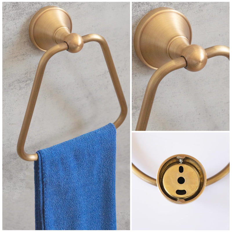 T-Shape Bath Towel Ring,Simple Design Towel Holder Hangers Wall Mount Antique Brass Hand Towel Holder for Bathroom、Kitchen Bathroom Hardware Accessories
