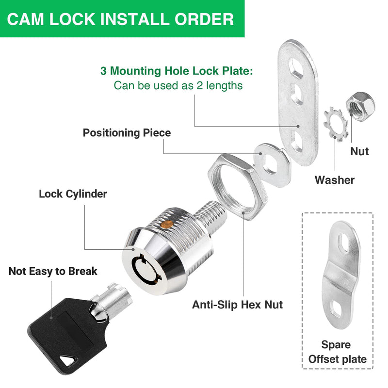 5 Pack Tool Box Lock with Keys, 5/8" Cabinet Lock Cam Lock Keyed Alike, Toolbox Lock Replacement for Mailbox RV Storage Door with Manual, Zinc Alloy (5Pack，5/8 Inch) Chrome - 5 Pack 5/8 Inch