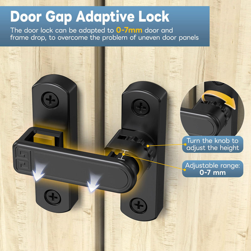 90/180 Degree Sliding Barn Door Lock, Adjustable Zinc Alloy Security Door Locks and Latches for Closets, Windows, Liquor Cabinets, Garden/Fence/Shed/Wooden Gate (Black-2PCS) Black-2PCS