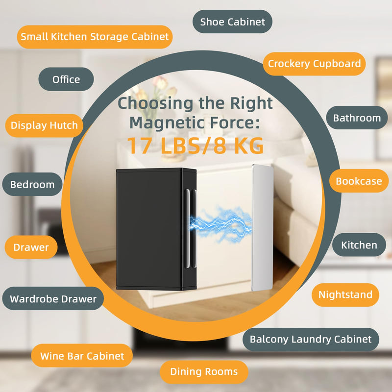 Magnetic Door Catches Self Adhesive Jiayi 8 Pack Cupboard Door Magnets Heavy Duty Cabinet Door Magnetic Catches and Latches for Kitchen Wardrobe Magnets Black Door Closers Magnet Closure Small-8 Pack