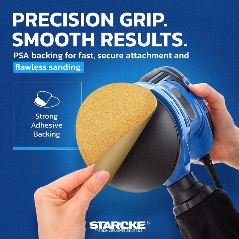 6 Inch Sanding Discs 180 Grit, 100 Pack Sandpaper Discs PSA Adhesive Sandpaper Roll No Hole - Disc Gold Round Sanding Paper, Durable Sand Paper for Wood, Auto Body, Metal, Paint for Surfaces