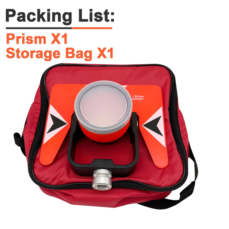 Surveying Metal Single Prism with Soft Bag, 0/-30mm Total Station Prism with 5/8x11 Female Thread for Total Station Surveying