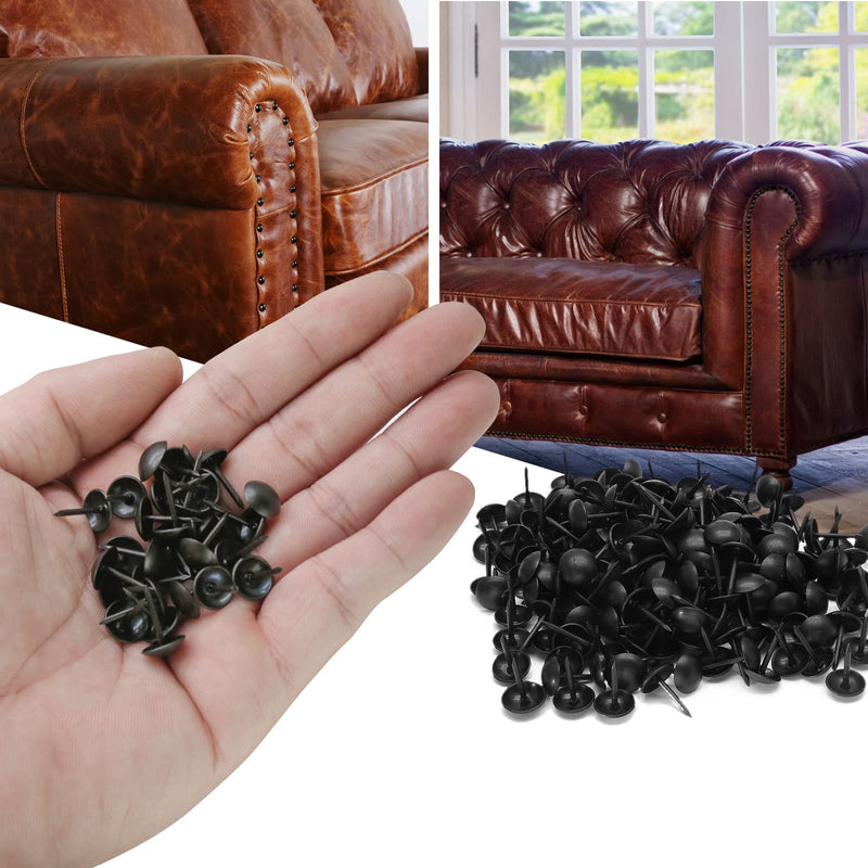 200Pcs Metal Thumb Tacks Round Head Household Upholstery Tacks Black Decorative Furniture Tack Nails for Sofa DIY Pins (9 x 9mm) 1/3 x 1/3 Inch