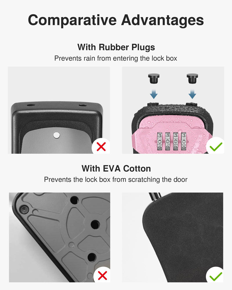 Puroma Lock Box, Key Lock Box Wall Mount & Portable Combination Lockbox with Resettable Code, Security Lockbox for Outside House Keys, Apartment Realtors Spare Keys Storage (1 Pack, Pink) 1