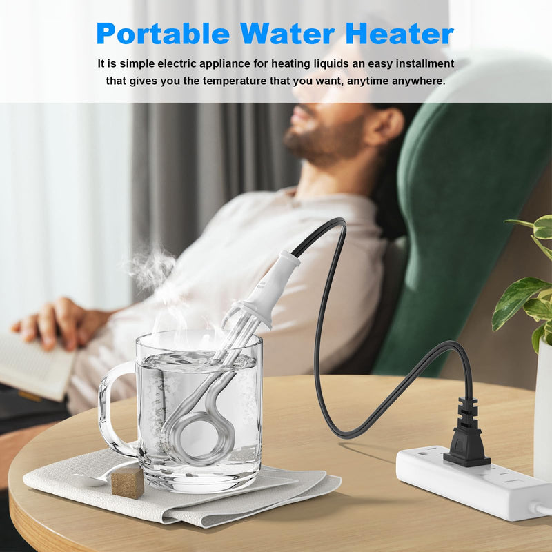 Immersion Water Heater 300W 120/240V Portable Immersion Water Heater Element, Instant Immersion Cup Mug Heater Fit Camping Traveling Coffee/Tea/Soup Electric Water Portable Reheater