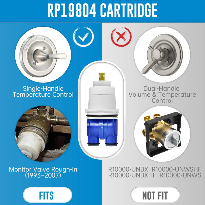 RP19804 Shower Cartridge Compatible with Delta 1300/1400 Series, Shower Faucet Parts Replacement Pressure Balance Cartridge for Delta Monitor Valves 1993-2007（Include RP22734 Bonnet Nut）