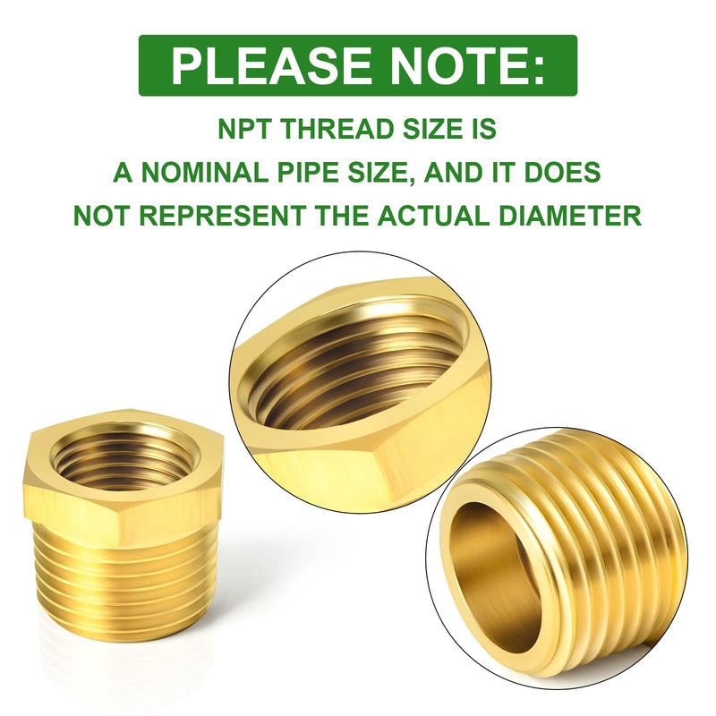 TAISHER 2PCS Brass Reducer Hex Bushing Threaded Pipe Fitting 1/4" NPT Male x 1/8" NPT Female Adapter 1/4" MNPT x 1/8" FNPT 2 - NewNest Australia