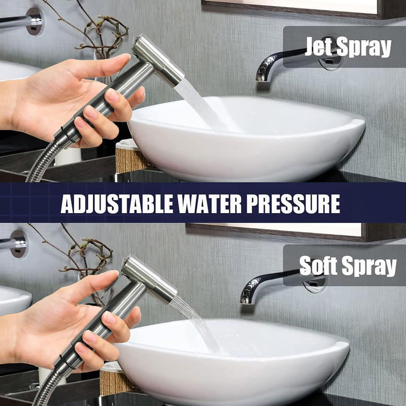 New Version Handheld Bidet Sprayer for Toilet, Premium Stainless Steel Bathroom Bidet Sprayer Set, Baby Cloth Diaper Sprayer with Superior Complete Spray Hoses Kit, Support Wall or Toilet Mount ‎Round Head Stainless Steel