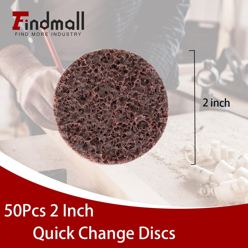 findmall 50Pcs 2 Inch Maroon Quick Change Surface Prep Conditioning Discs, Medium Grit for Cleaning, Finishing and Deburring on All Metals 2 inches
