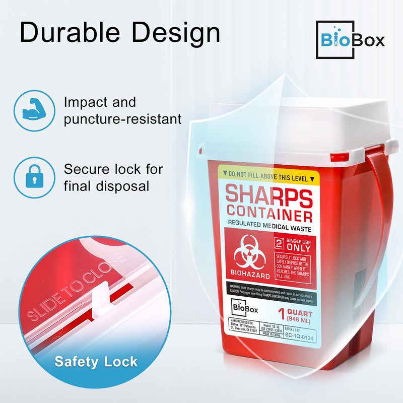 Sharps Container Small - Sharps Containers for Home Use and Labs - Portable Needle Disposal and Travel Size Biohazard Bin - 1 Quart (Pack of 1) 1.0