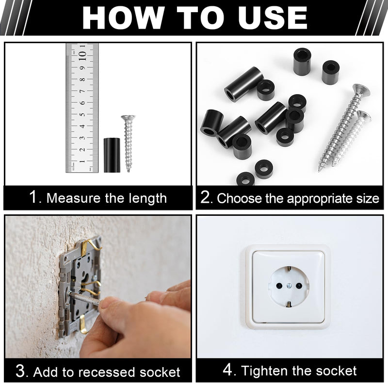 1000 Pcs Electrical Outlet Screws Spacers, Black Nylon Round Spacer for M3 M4 Screws, Plastic Spacers Without Threaded,Round Spacer Assortment Kit for Electrical Outlet Screws Receptacle and Switch.