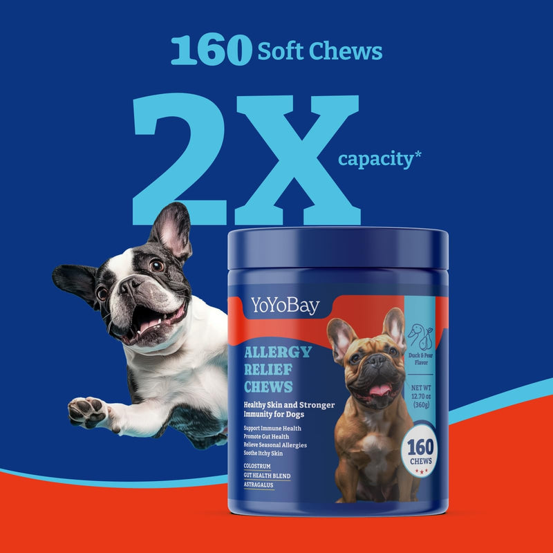 Dog Allergy Relief Chews - Immune Support & Itch Relief with Colostrum, Astragalus Root, 6-Strain Gut Health Blend - Duck & Pear Flavor, 160 Count - PawsPlanet Australia