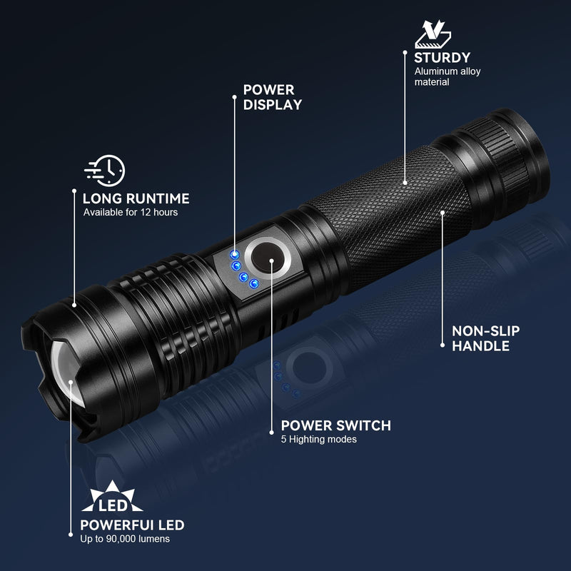 Rechargeable Flashlights High Lumens 3 Packs, 99,000 Lumens Super Bright LED Flash Light with 5 Modes Adjustable LED Flashlight, High Powered Flashlight for Home Camping Outdoor