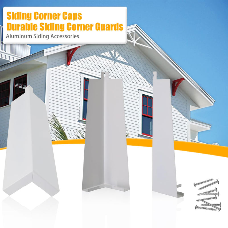 8 Pcs Aluminum Siding Corners - 8 Inch Outside White Siding Corner Caps, Smooth Metal Siding Panels Trim Nails Included for Mobile Home House Exterior (Single Hole) Single Hole