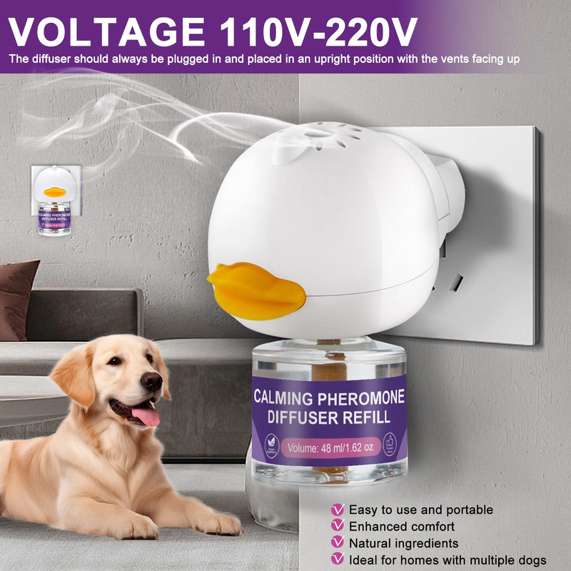 Calming Pheromone Diffuser for Dogs, 1 Diffuser 3 Refills, Relieves Separation Anxiety, Stress, Barking, and Chewing Calming Relaxation
