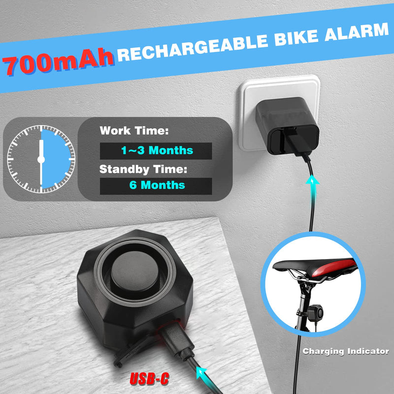 WSDCAM USB Rechargeable Bike Alarm with Remote, 110dB Loud Wireless Anti Theft Vibration Motion Sensor Vehicle Security Alarm System Waterproof Bicycle Trailer Motorcycle Alarm - 2 Pack