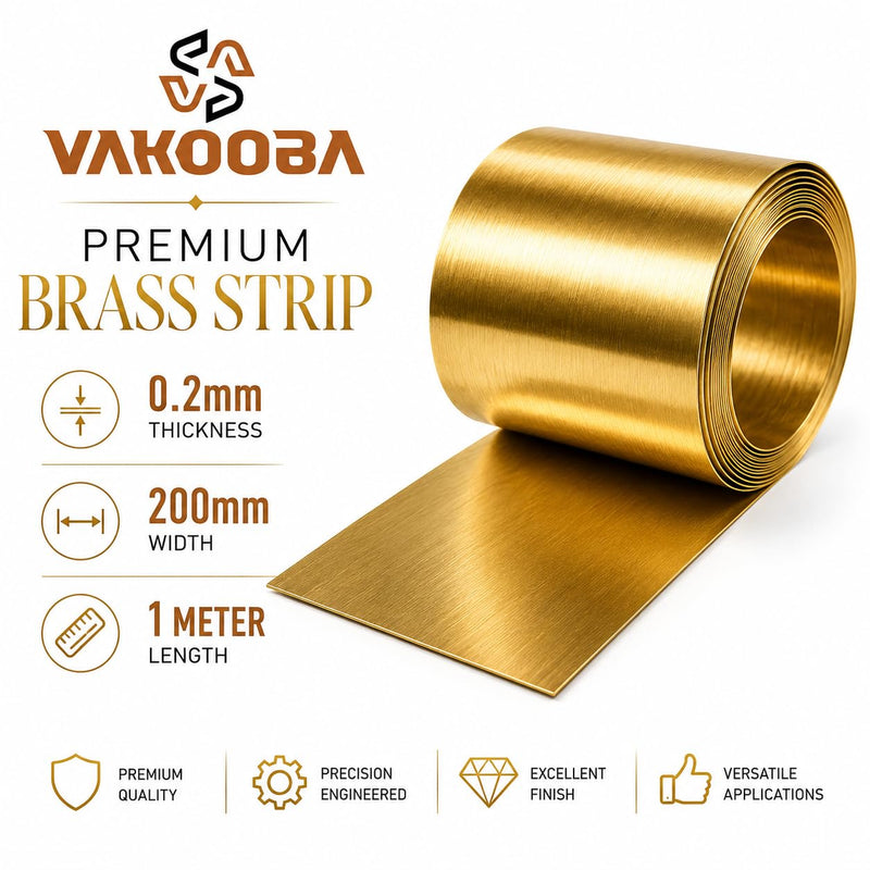 Thin Brass Sheet Metal 0.2MM Thick x 200MM Wide x 1 Meter Long, Flexible Brass Strip for Engraving, Metal Crafts, Jewelry Making, Model Building & DIY Projects