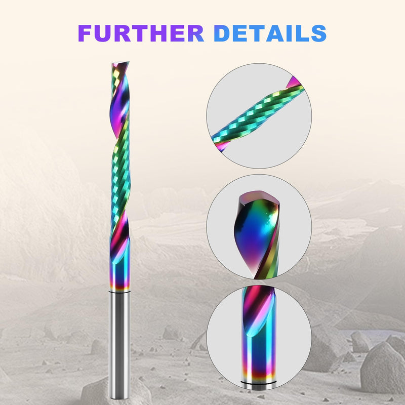 10 Pcs O Flute Up Cut Router Bits, 1/8 inch Shank Single Flute CNC End Mill, Spiral Solid Carbide Milling Cutters with DLC Coating, Ideal for Aluminum, Plastic, Acrylic, Wood, MDF and PVC