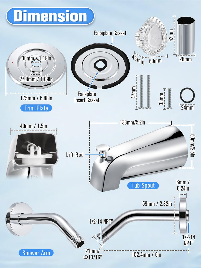 Tub and Shower Trim Compatible with Moen Chateau T470,Chrome Chrome