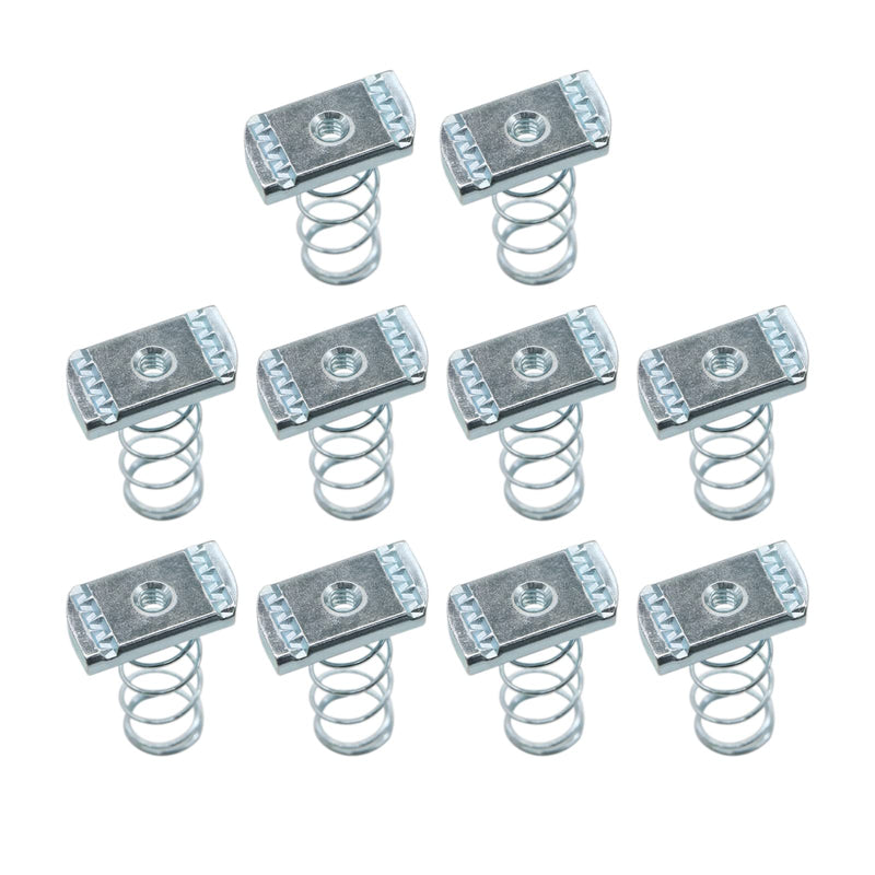 Strut Channel Nuts, 1/4-20 Spring Channel Nuts with Zinc Electroplate Finish, Long Spring Nuts Great for Use with Strut Channel (10 Pack) Standard Spring