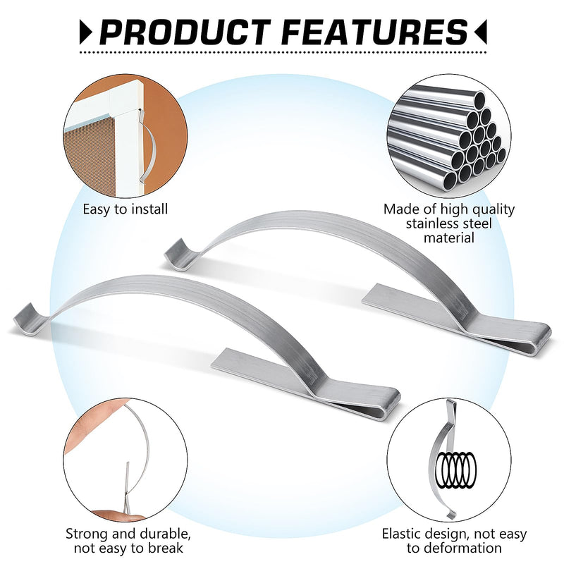 50 Pcs Window Screen Tension Spring, Durable Corner Mount Flat Window Spring Stainless Steel Window Screen Clips, Holding Screen Sliding in Aluminum Channel Safely and Securely, ¼” Wide 2-3/4” Long