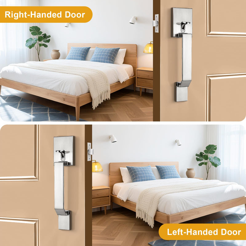 Probrico Satin Nickel Front Door Handleset,Modern Entry Door Handle with Reversible Lever,Square Passage Door Handle with No Lock 1