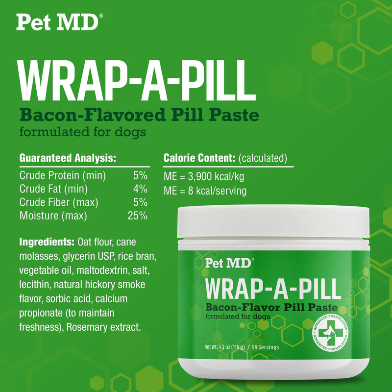 Pet MD Wrap A Pill Bacon Flavor Pill Paste for Dogs - Create a Pocket to Hide Pills and Medication - 59 Servings 4.2 Ounce (Pack of 1)