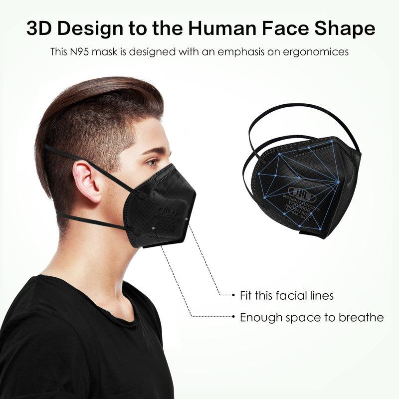 N95 Mask NIOSH Approved 50-Pack, Particulate Respirator N95 Face Masks Universal Fit - Individually Wrapped, Black 50 Pack - Black