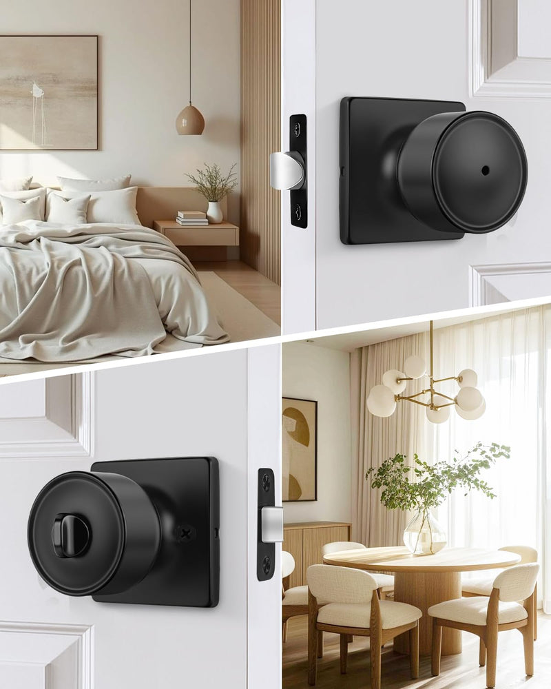 Goldenwarm Matte Black Door Knobs Interior, 8 Pack Privacy