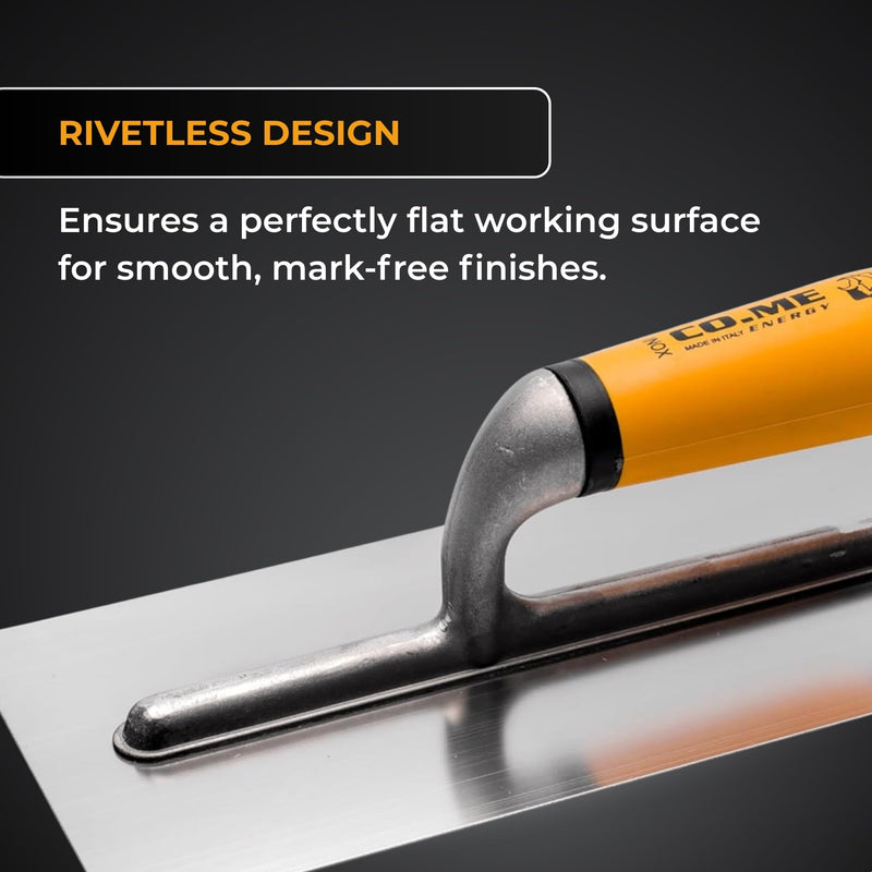 CO.ME. Since 1964 ICON 14" Finishing Trowel I Pre-Broken-In Stainless Steel Blade I Rivetless Construction I Square Corners I Ergonomic Grip I Professional Drywall & Plaster Tool I Made in Italy 14"