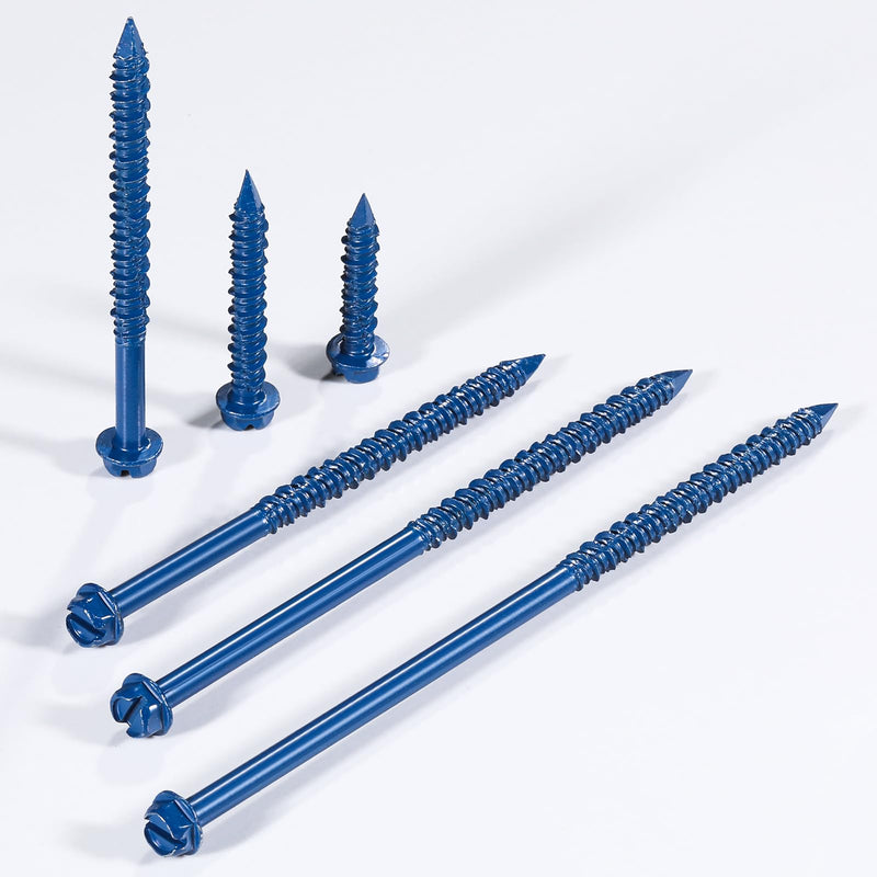 Wensilon(30 PCS) 1/4" * 1-1/4" Slotted Hex Washer Head Concrete Screws Anchor Kit Blue Flat Head for Anchoring to Masonry, Block or Brick Stucco 1/4" * 1-1/4" 30