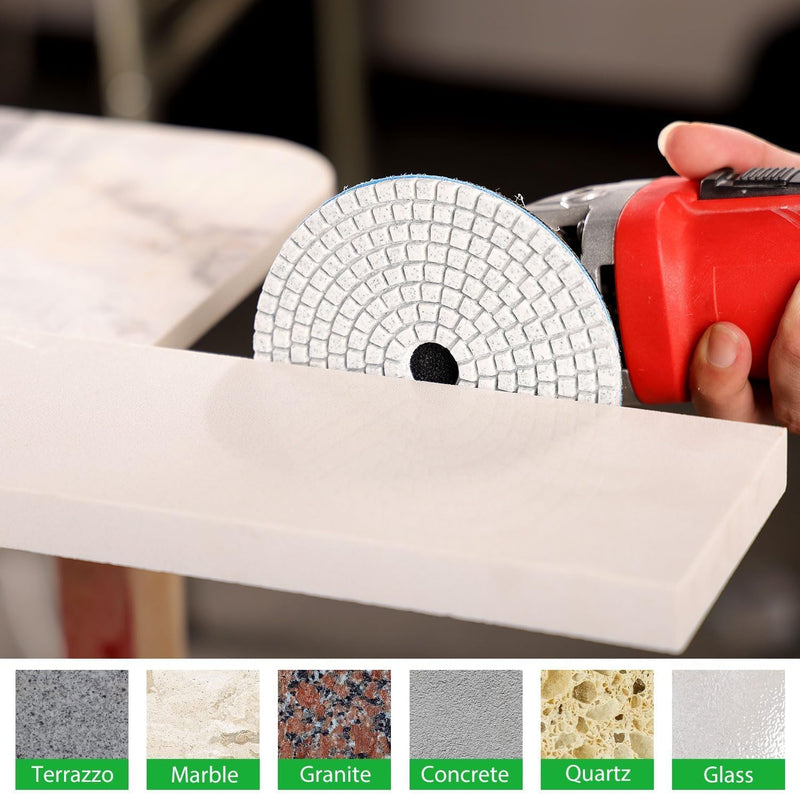 4 Inch Diamond Polishing Pads with 5/8’’-11 Backer Pad, 12PCS Wet/Dry Granite Stone Polish Pad Kit for Drill, Grinder, Polisher, 50-6000 Grit Polishing Pad for Concrete Marble Rock Countertop Quartz 4 Inch 50-6000 Grit