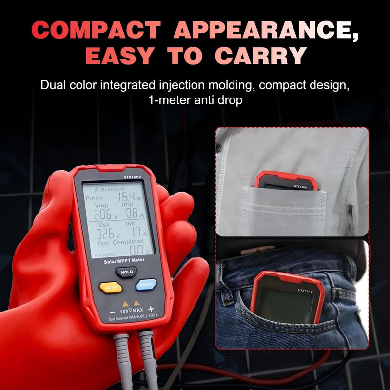 Angchun Solar Panel Tester Meter Photovoltaic Multimeter 800W, Solar MPPT Meter with Large Ultra Clear LCD, Smart MPPT Open Circuit Voltage Troubleshooting Utility Tool for PV Testing