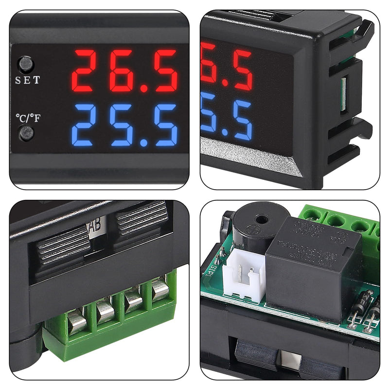 4pcs DC 12V Electronic Temperature Controller Programmable -50 to 110 ℃ Heating/Cooling Thermostat Control Switch Module NTC Waterproof Sensor Probe Dual Color LED Display Monitor
