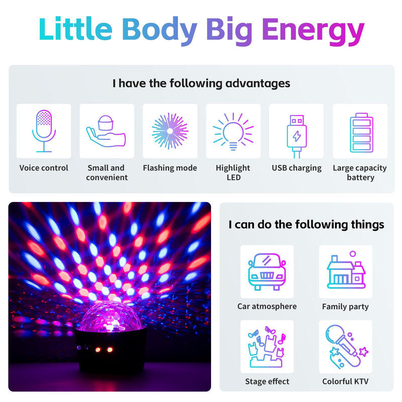 Disco Ball for Car Disco Lights with Sound Activated Multicolor Lights Mini Disco Ball DJ Disco Lights for Car Room Music Lights (Music Synchronization) music synchronization