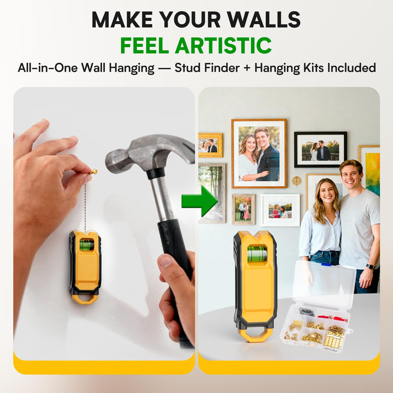 Stud Finder with Picture Hanging Kit - Magnetic Stud Finder Wall Scanner Complete 85 PCS Picture Hangers for Drywall Set with Level & Magnetic Markers