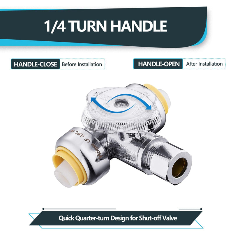 2P Seelink 1/2" Push x 1/2" Push x 3/8" OD Tee Stop Valve(PF-VALVE042-2) 2 1/2"PFx1/2"PFx3/8"OD