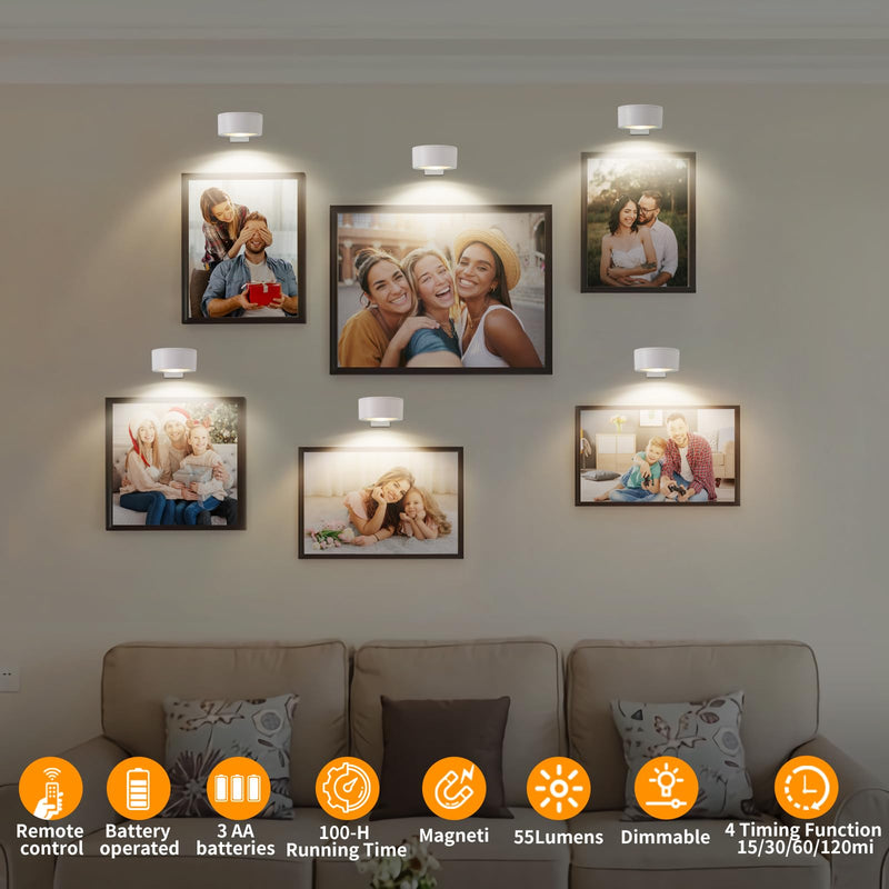 3 Pcs Battery Operated Picture Lights for Wall, Wireless LED Poster Lights with 3 Lighting Modes,Magnetic Gallery Art Light for Paintings, Dimmable and Timer Artwork Light(White) White