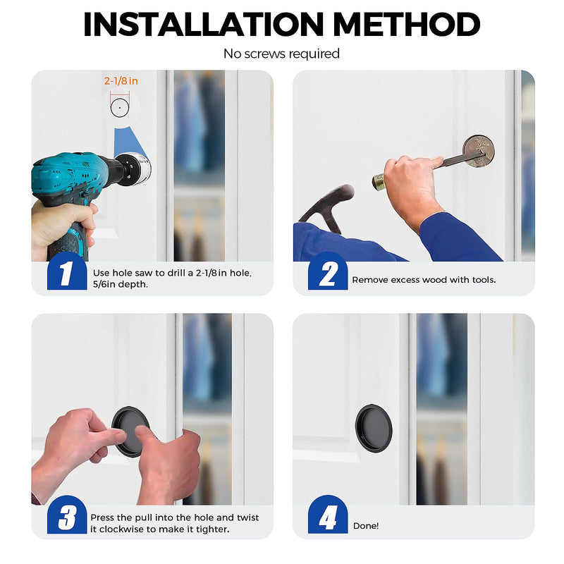 Ravinte 6 Pack Closet Door Finger Pull 2-1/8", Sliding Closet Door Hardware Easy Snap-in Installation, No Nails Needed Black