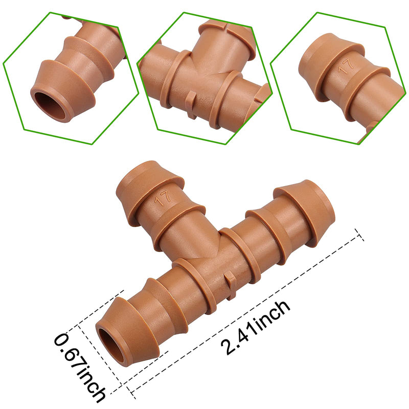 20-Pack Drip Irrigation Barbed Tee Fittings, Fits of 1/2”, 17mm .600” ID Drip Tubing 20P-TEES
