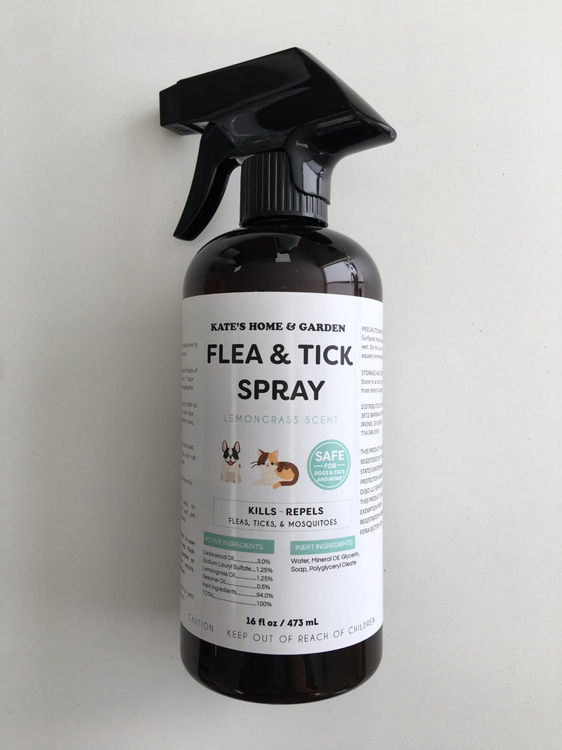 Kate's Home & Garden Flea and Tick Spray for Dogs and Cats – 16 oz Natural Lemongrass Flea Spray – Kills & Repels Fleas, Ticks, Mosquitoes – Pet Safe
