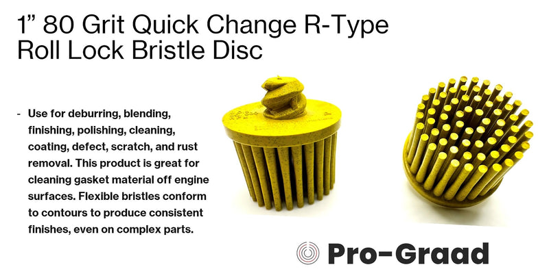 5 Pack 1" 80 Grit Yellow R-Type Bristle Disc | Ceramic-Aluminum Oxide Abrasive Bristle Disc with Quick Change Roll Lock | Compatible with Roloc Holders | Pack of 5 | Yellow 1" 80 Grit (Yellow) 5.0