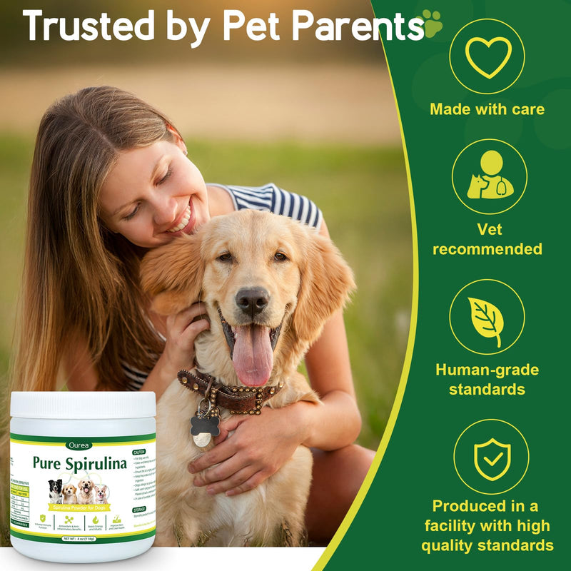 Organic Spirulina Powder for Dogs – Natural Superfood Supplement for Skin, Coat & Immune Health – 100% Pure Green Algae, No Fillers, No Additives, Boosts Energy & Vitality