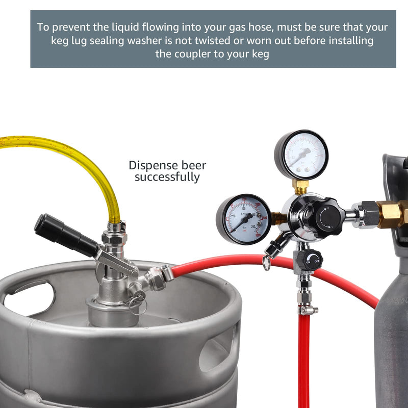 Keg Coupler, Sankey D System Keg Tap 304 Stainless Steel Probe, Beer Coupler Kegerator Parts D Coupler Beer Tap Dispenser for I.D 5/16'' Beer Line Gas Tubing with Hose Clamp